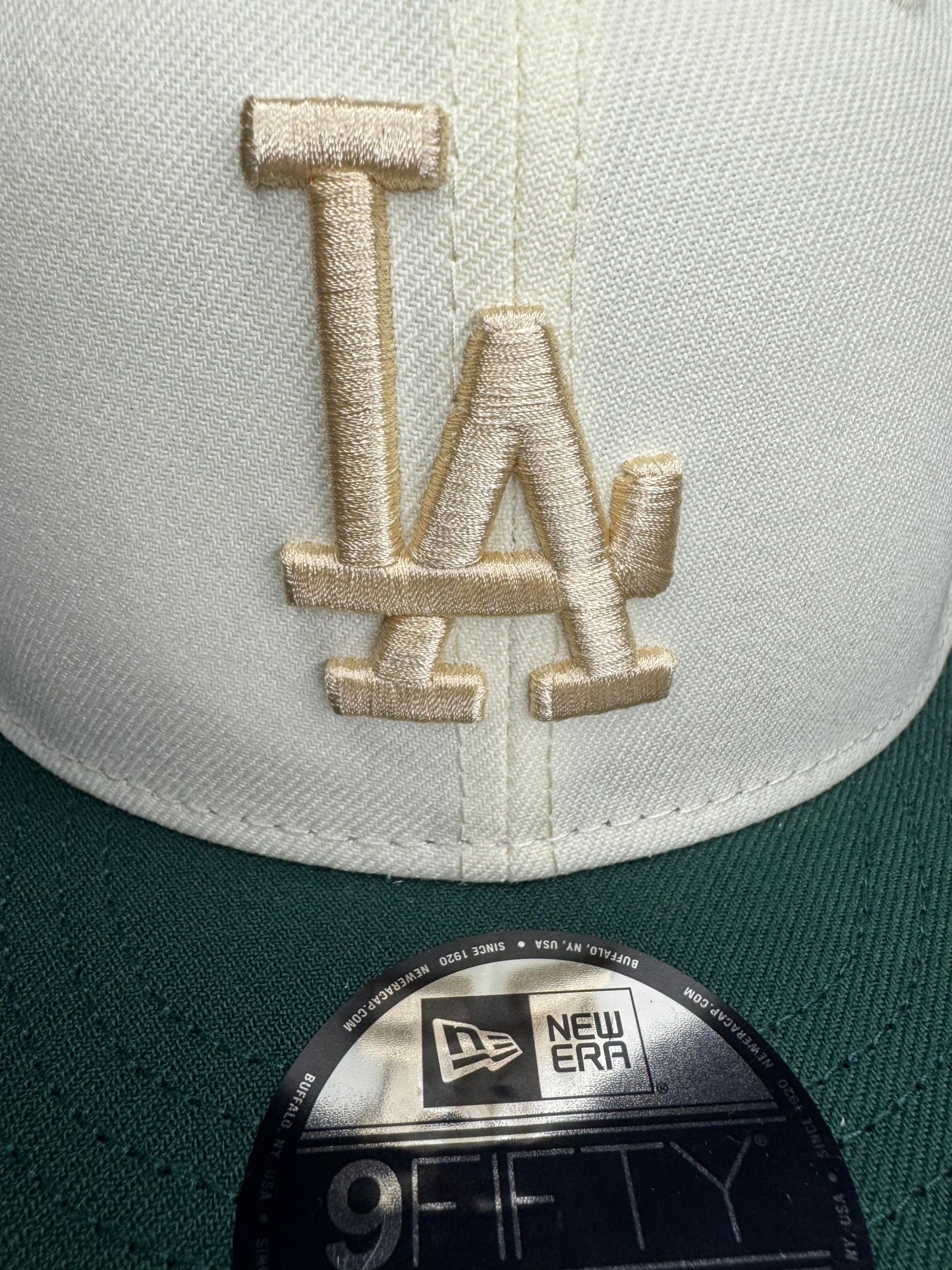 New Era 9Fifty Los Angeles Dodgers Snapback Hat - Shohei Ohtani 50 HR/50 SB Patch - Off White/Dark Green - ExclusiveCrowns