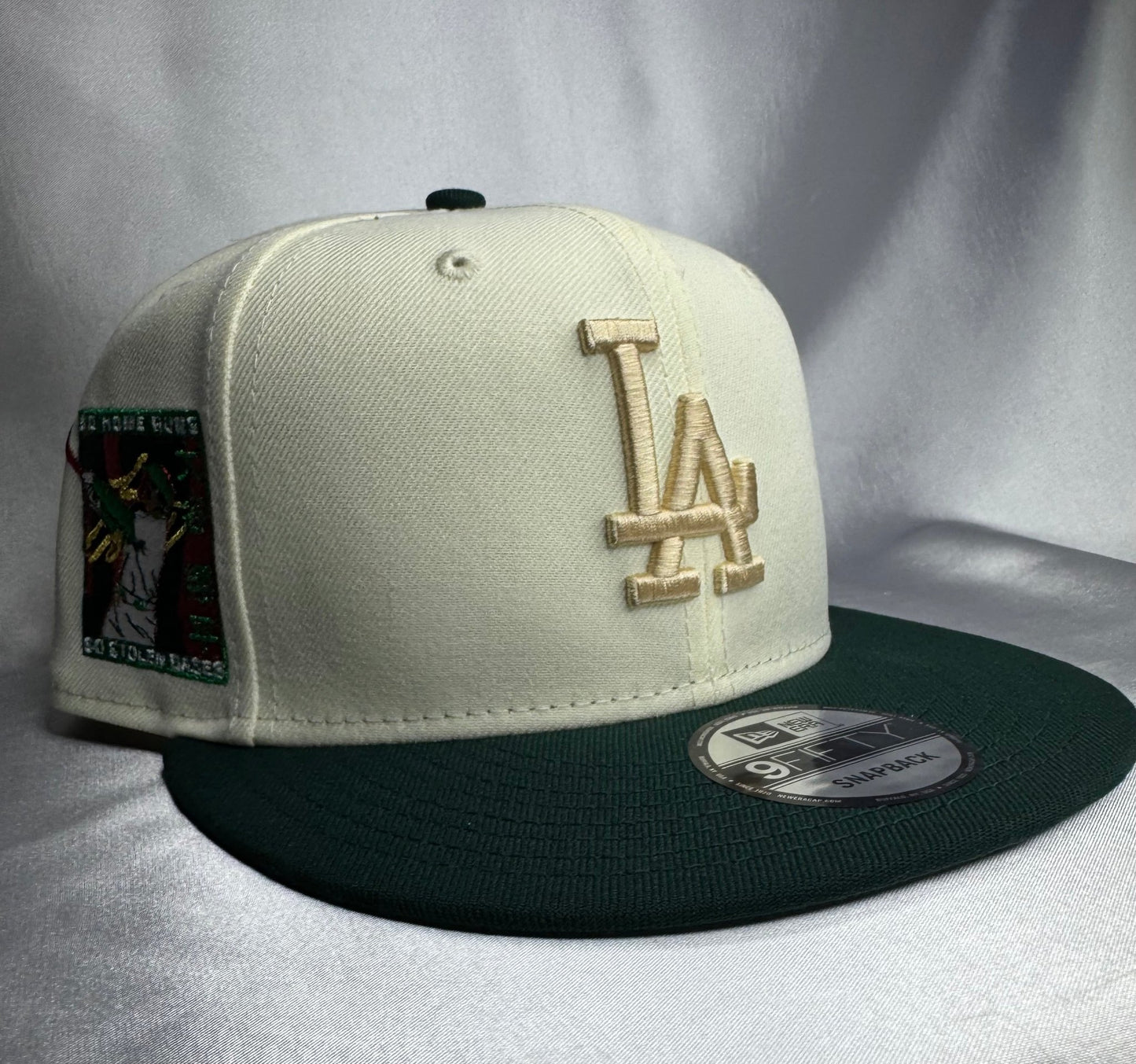 New Era 9Fifty Los Angeles Dodgers Snapback Hat - Shohei Ohtani 50 HR/50 SB Patch - Off White/Dark Green - ExclusiveCrowns