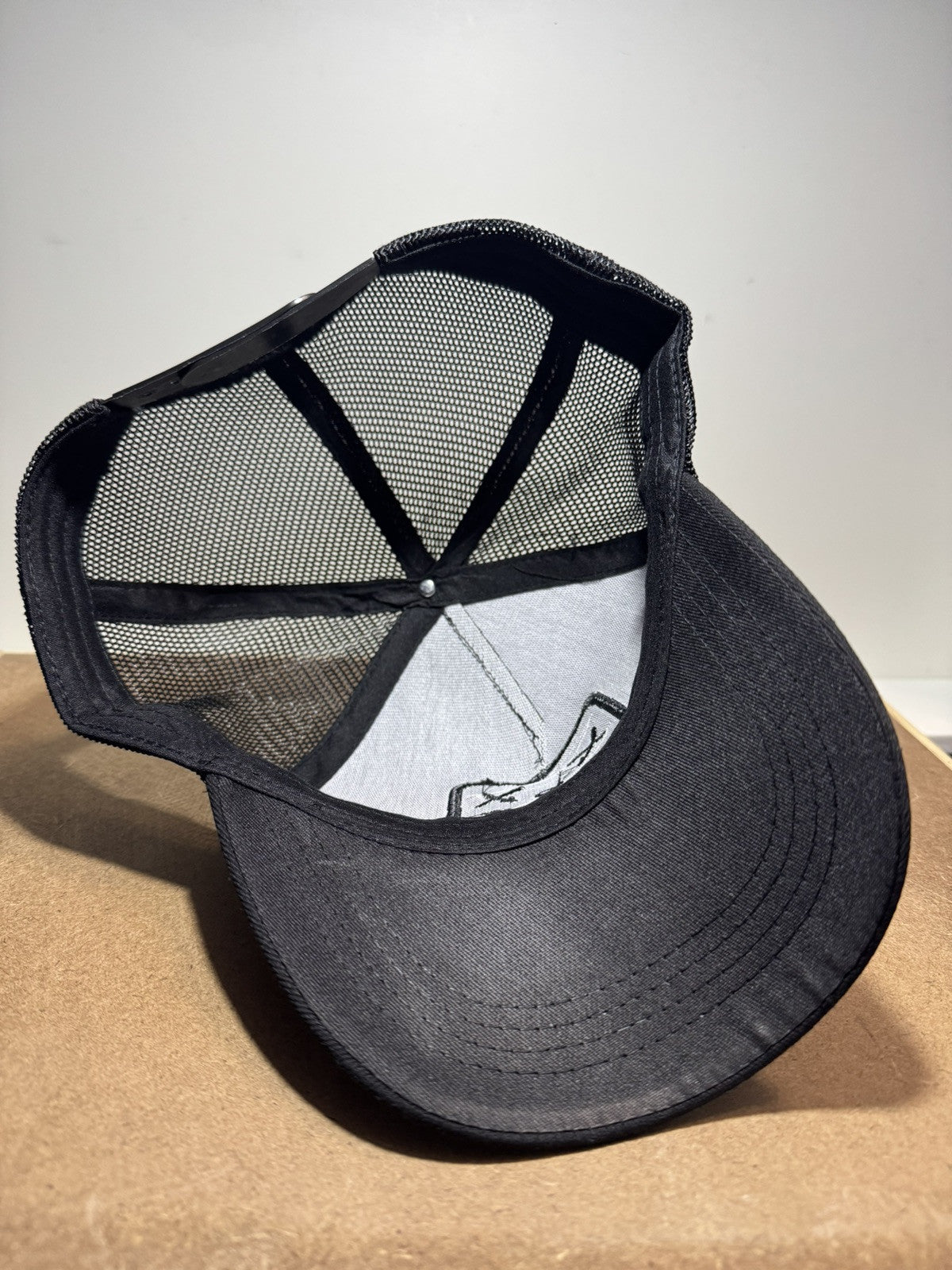 Smiley Face Trucker Hat - Black & White Mesh Back