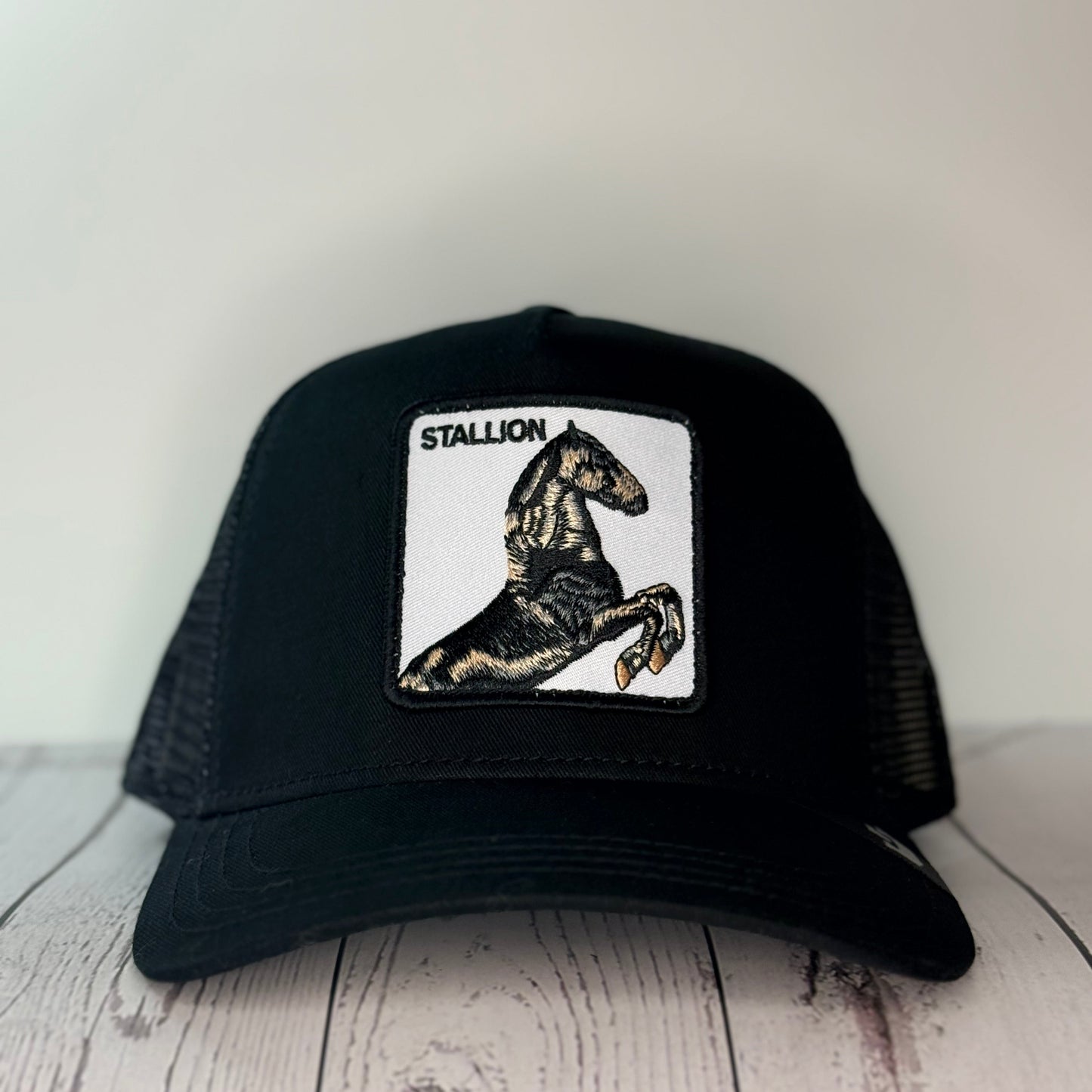 Goorin Bros Stallion Patch Trucker Snapback Hat – Black Mesh Adjustable Cap