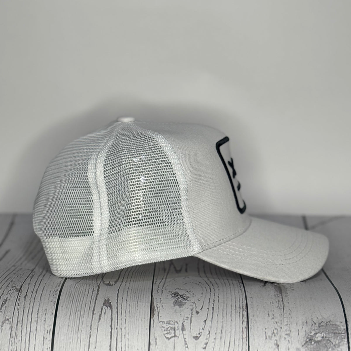 Smiley Face Trucker Hat - Full White Mesh Back