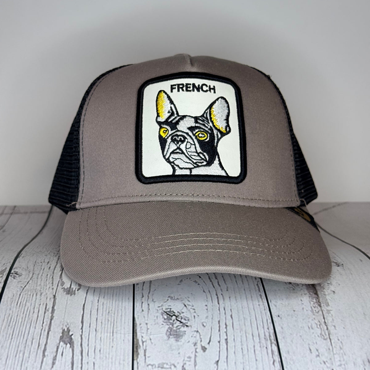 French Bulldog Trucker Hat Gray Black Mesh Adjustable Snapback Curved Cap