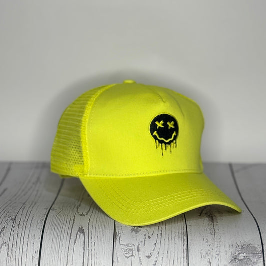 Neon Vibes Drip Emoji Trucker Hat - Yellow & Black