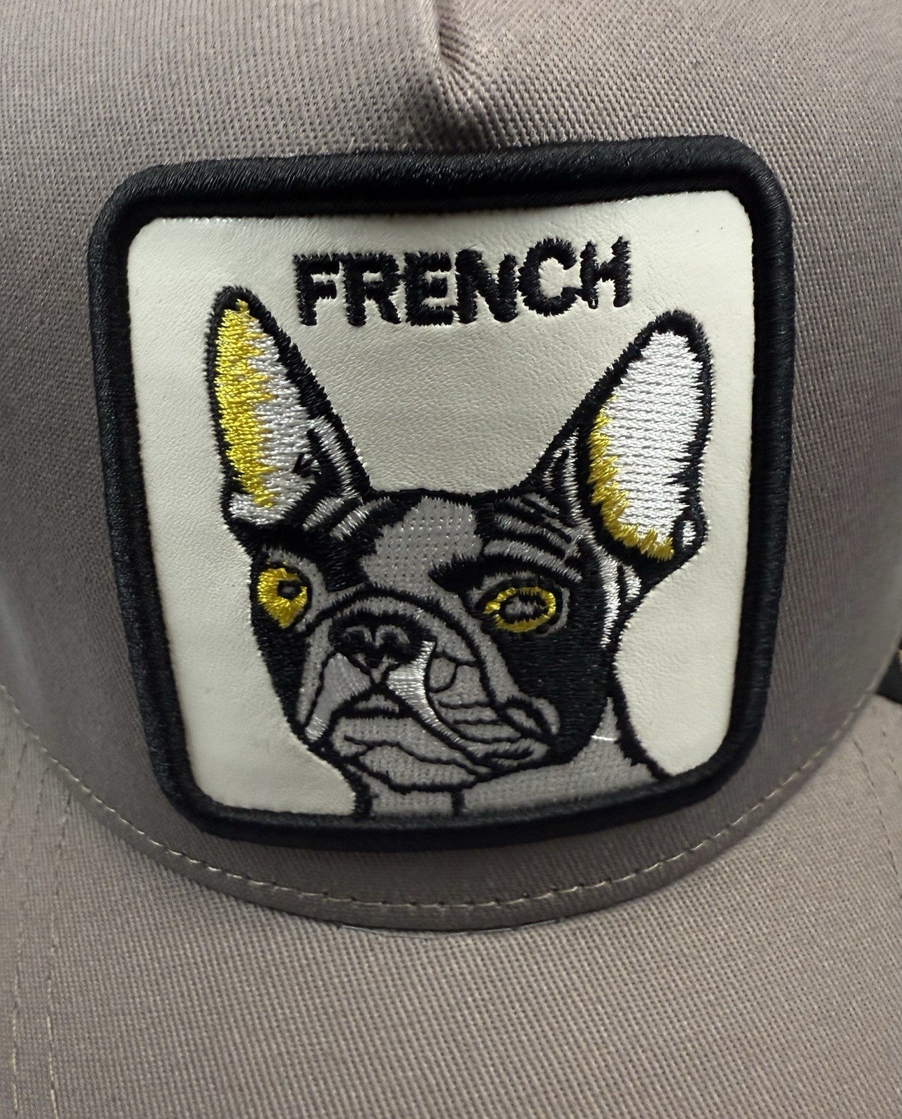 French Bulldog Trucker Hat Gray Black Mesh Adjustable Snapback Curved Cap