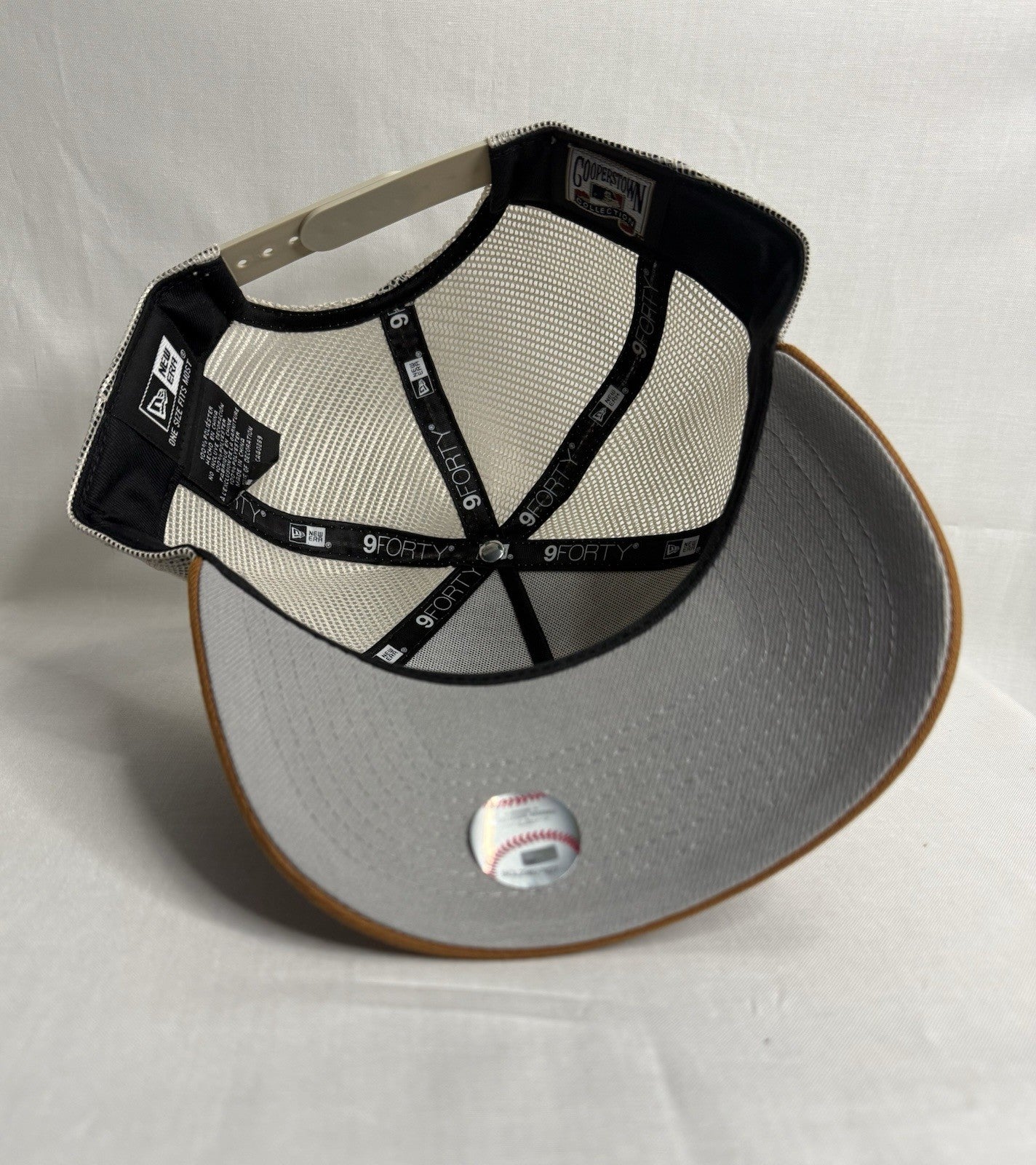 New Era 9FORTY A-Frame Los Angeles Angels Trucker Snapback Hat Stone Brown Mesh