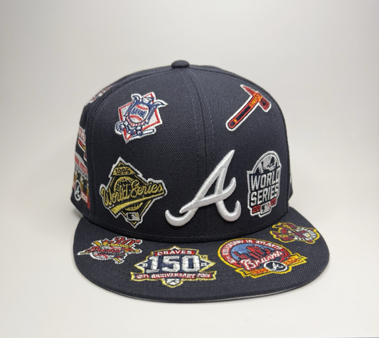 New Era 59FIFTY Atlanta Braves “All Over Patch” Fitted Hat 7 3/8-Navy / Grey UV