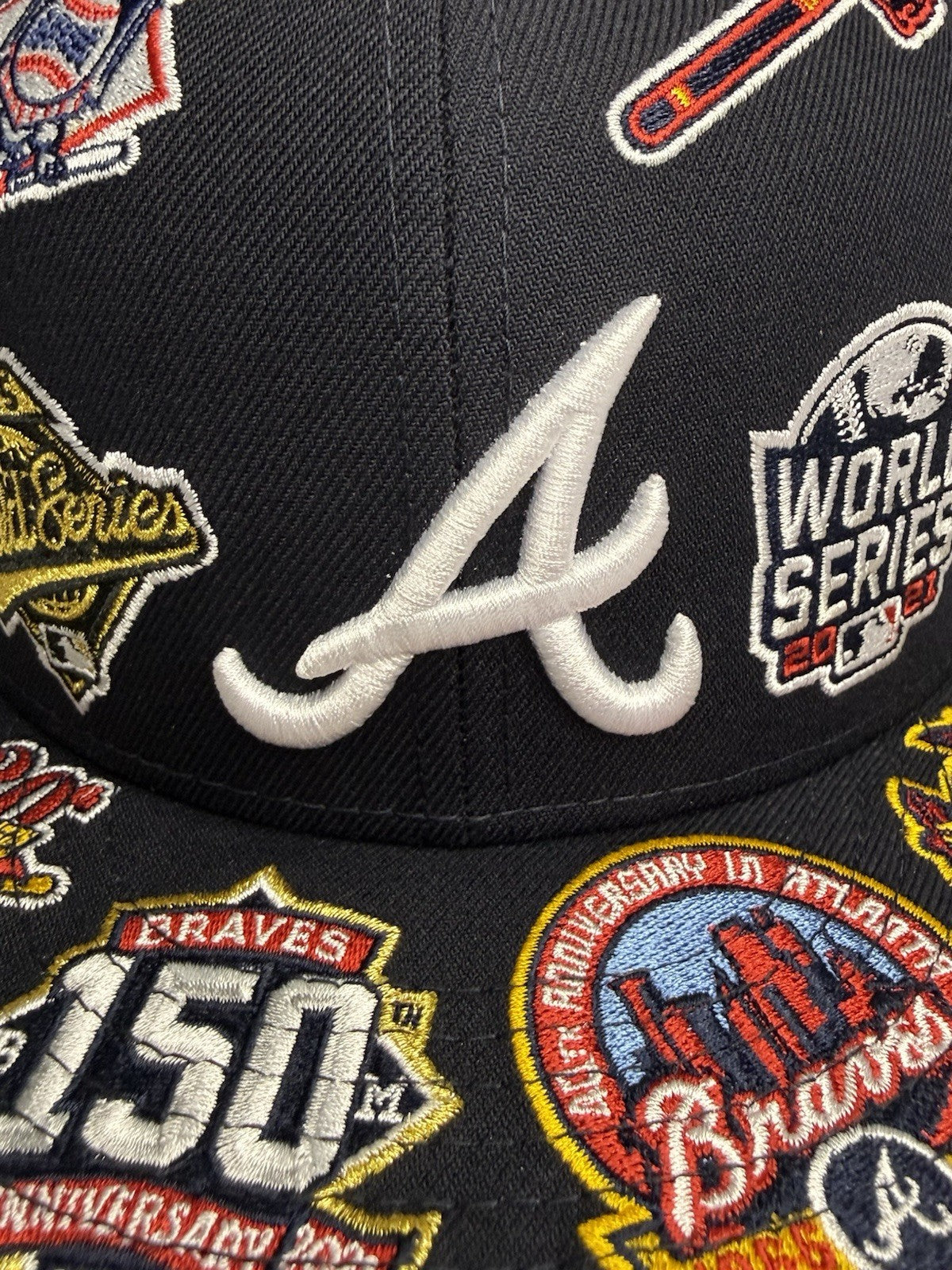 New Era 59FIFTY Atlanta Braves “All Over Patch” Fitted Hat 7 3/8-Navy / Grey UV