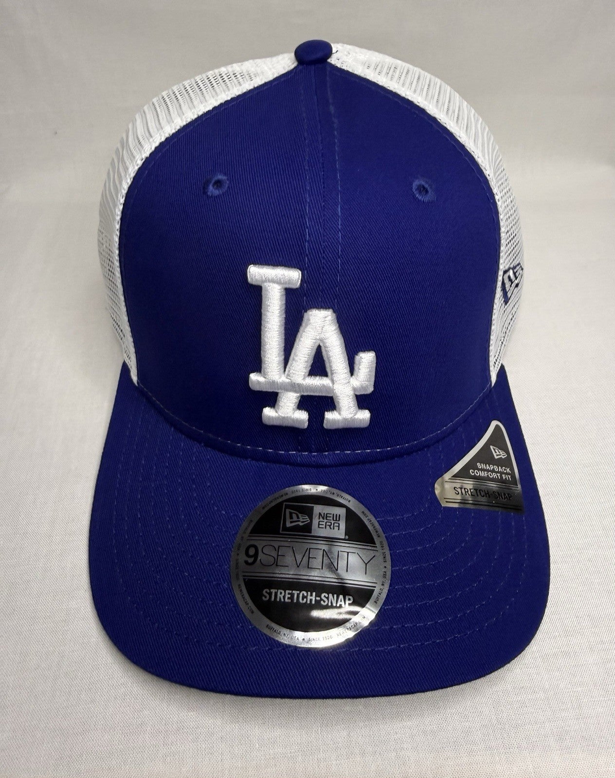 New Era 9SEVENTY Los Angeles Dodgers Trucker Snapback Hat Royal White Mesh