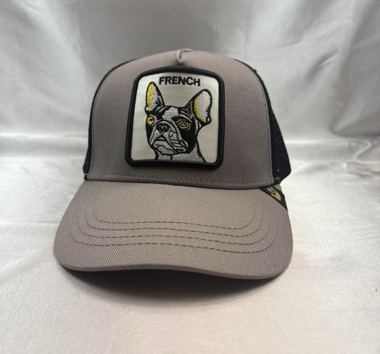French Bulldog Trucker Hat Gray Black Mesh Adjustable Snapback Curved Cap