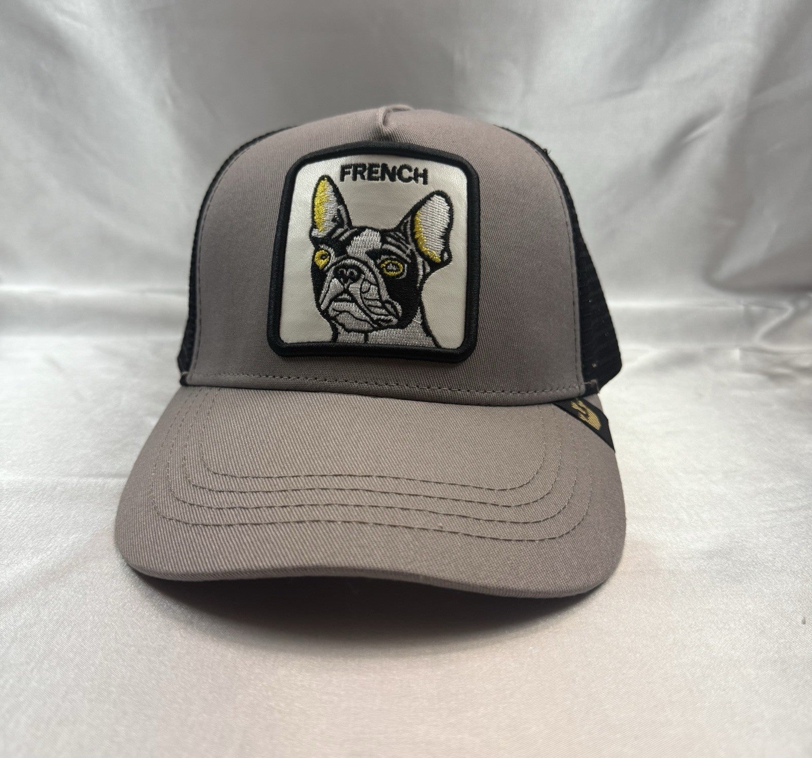 French Bulldog Trucker Hat Gray Black Mesh Adjustable Snapback Curved Cap
