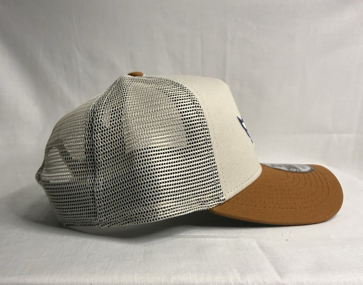 New Era 9FORTY A-Frame Los Angeles Angels Trucker Snapback Hat Stone Brown Mesh