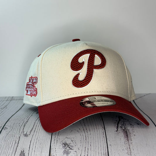 New Era 9FORTY A-Frame Sugar & Spice Philadelphia Phillies 1980 World Series Snapback Hat – Tan/Cardinal