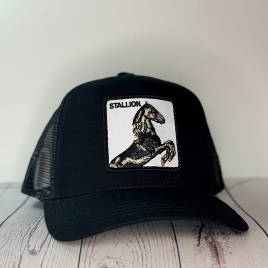 Goorin Bros Stallion Patch Trucker Snapback Hat – Black Mesh Adjustable Cap