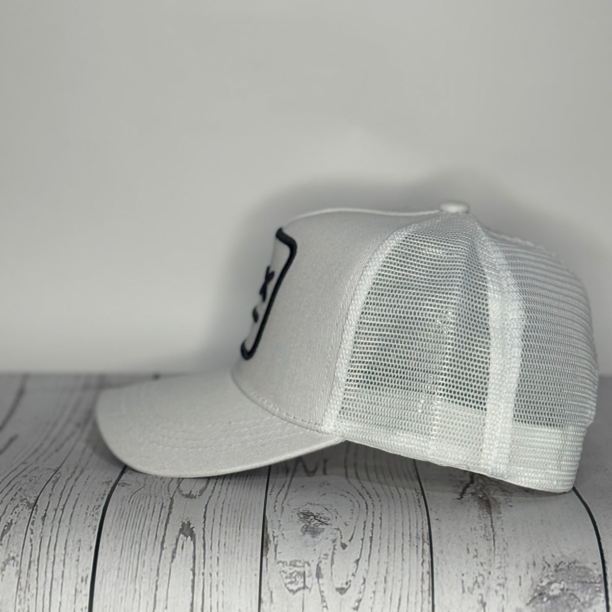 Smiley Face Trucker Hat - Full White Mesh Back