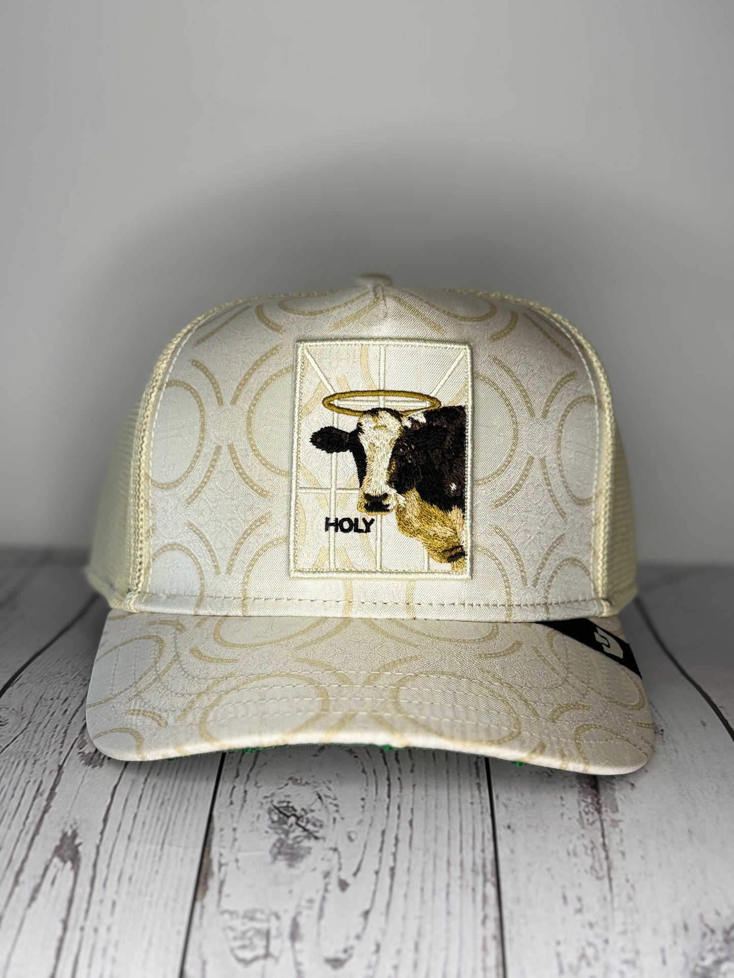 Goorin Bros Religious Holy Cow white trucker hat front view