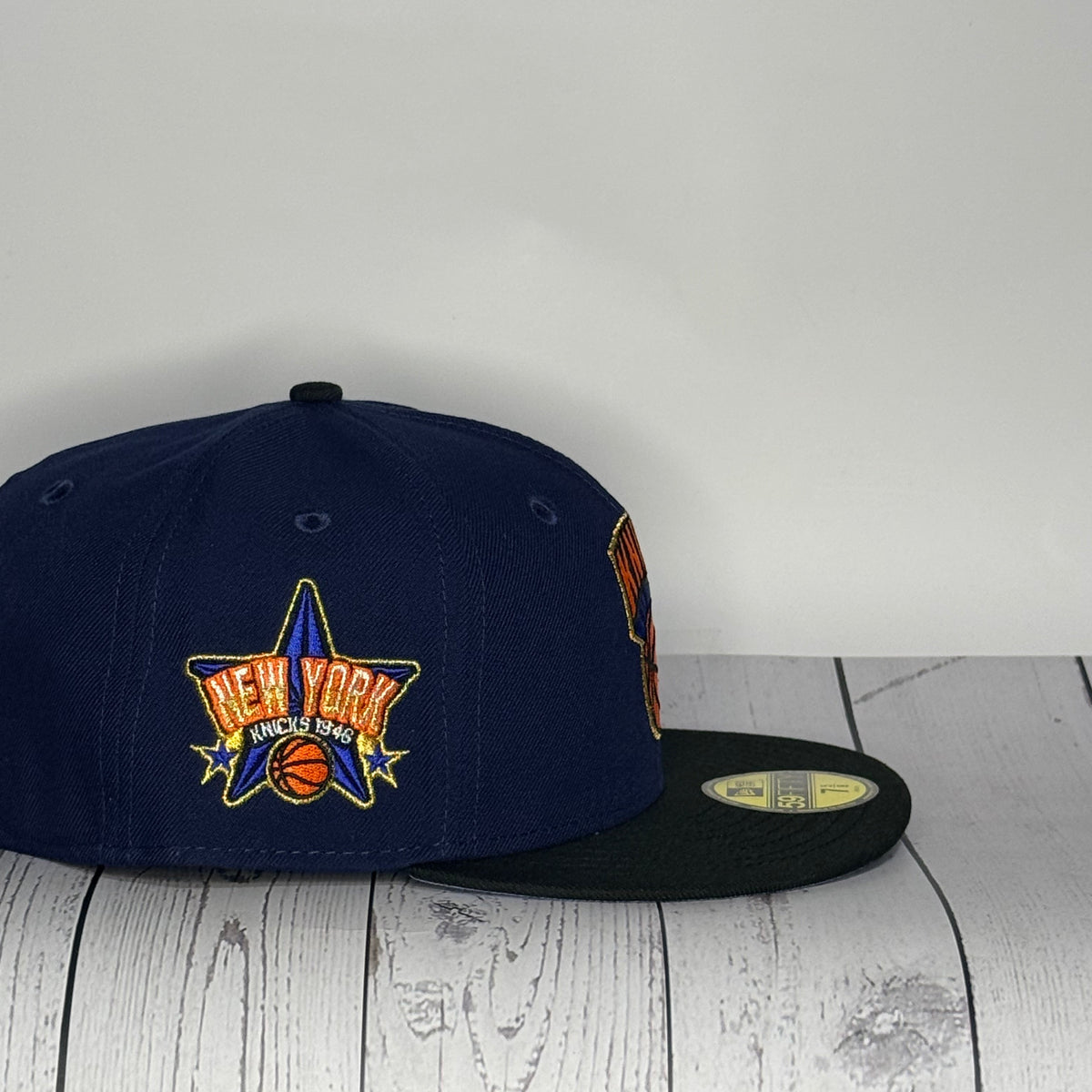 New Era 59FIFTY New York Knicks EST Hat Club Light Blue UV Fitted Hat – Navy/Black