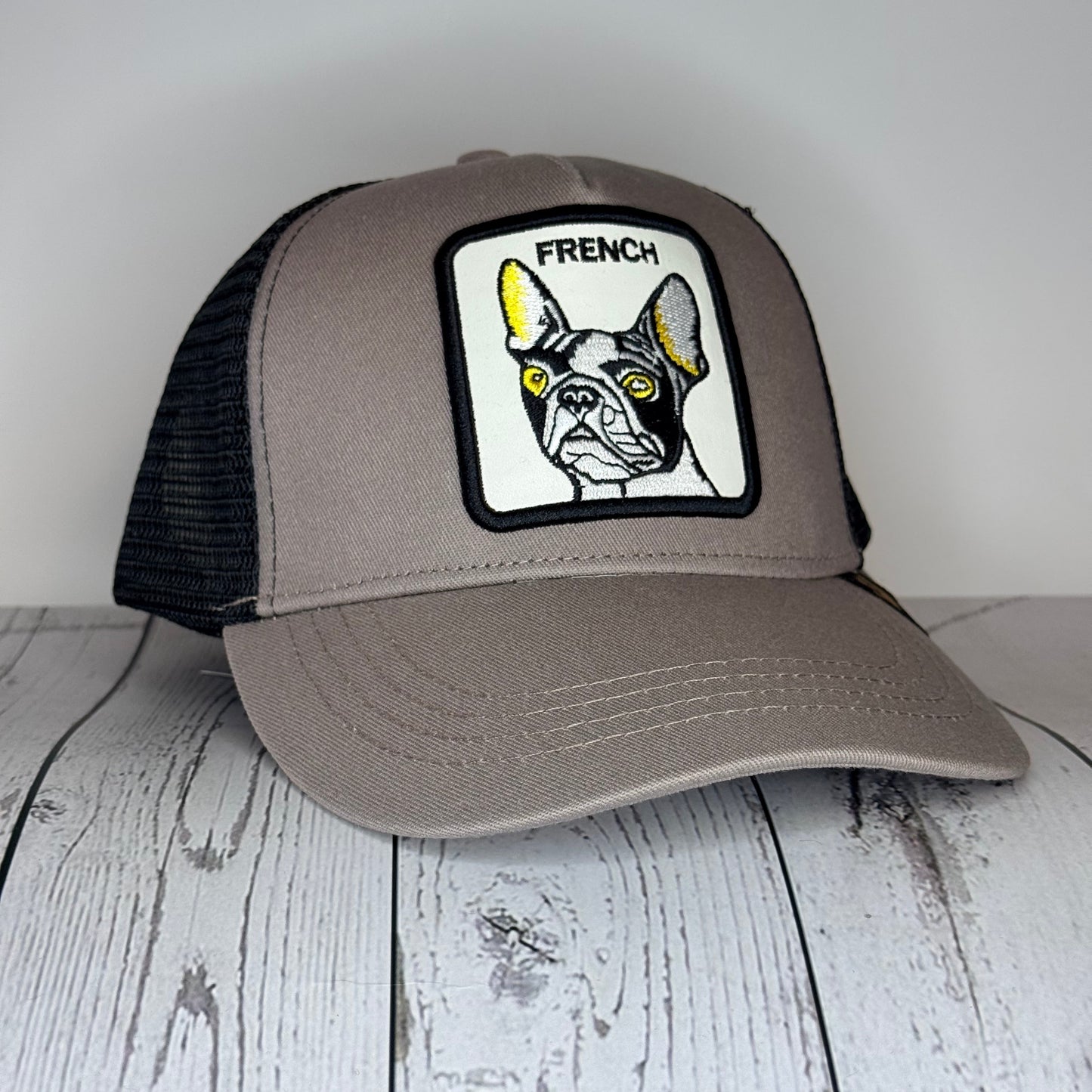 French Bulldog Trucker Hat Gray Black Mesh Adjustable Snapback Curved Cap