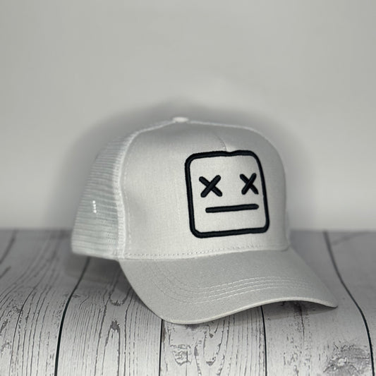 Smiley Face Trucker Hat - Full White Mesh Back
