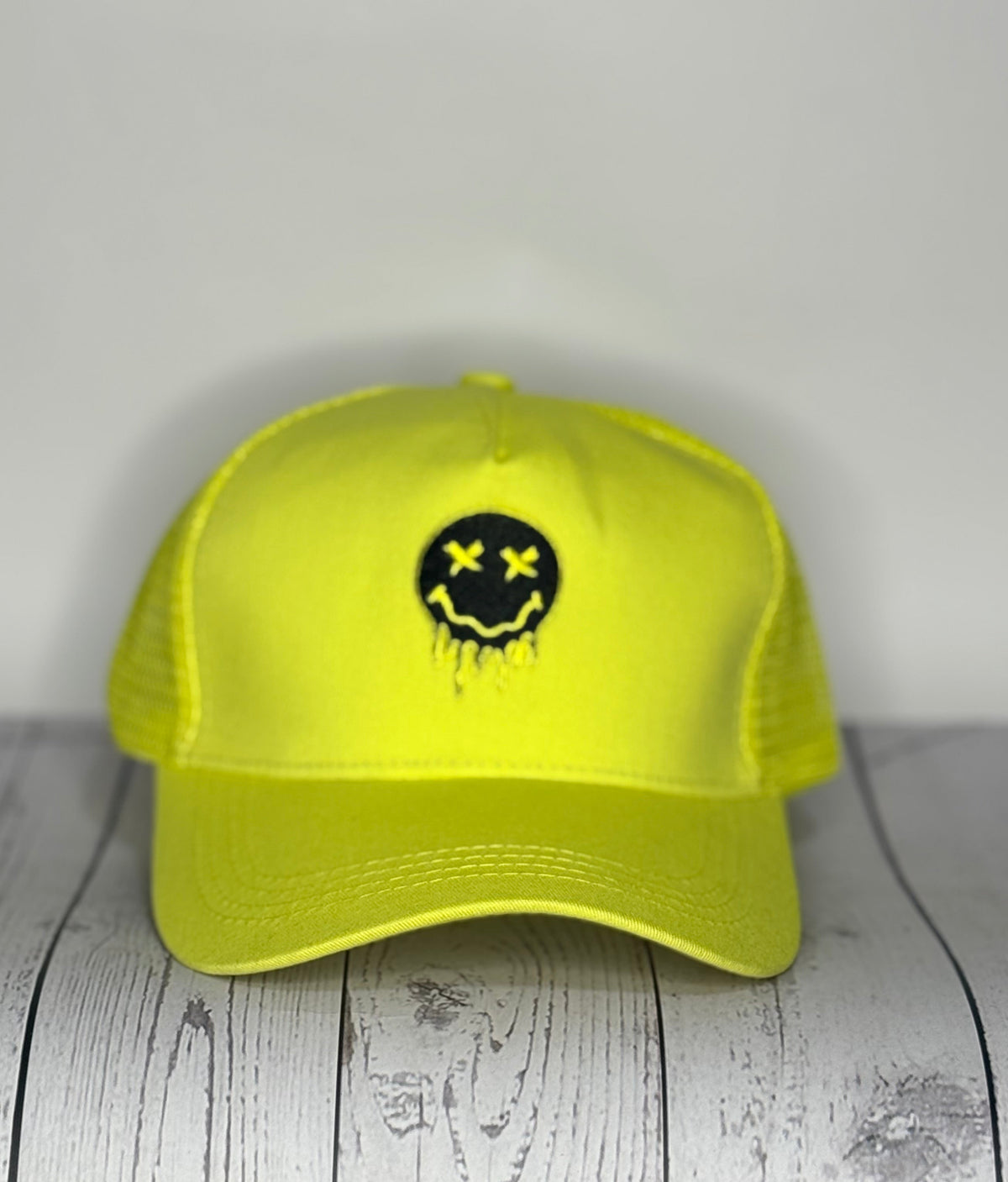 Neon Vibes Drip Emoji Trucker Hat - Yellow & Black