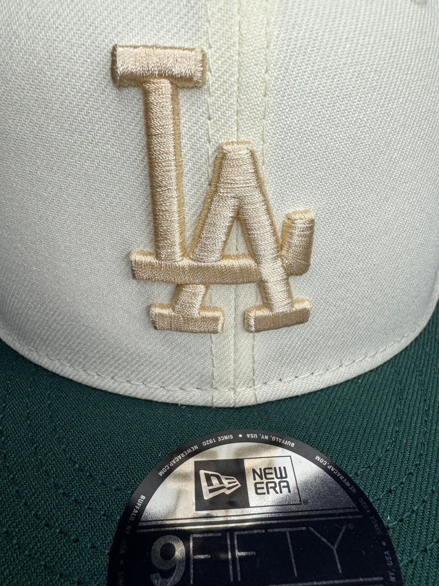 New Era 9Fifty Los Angeles Dodgers Snapback Hat - Shohei Ohtani 50 HR/50 SB Patch - Off White/Dark Green - ExclusiveCrowns