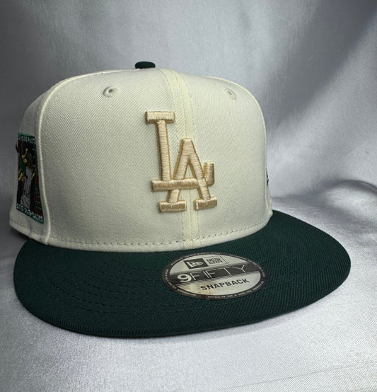 New Era 9Fifty Los Angeles Dodgers Snapback Hat - Shohei Ohtani 50 HR/50 SB Patch - Off White/Dark Green - ExclusiveCrowns