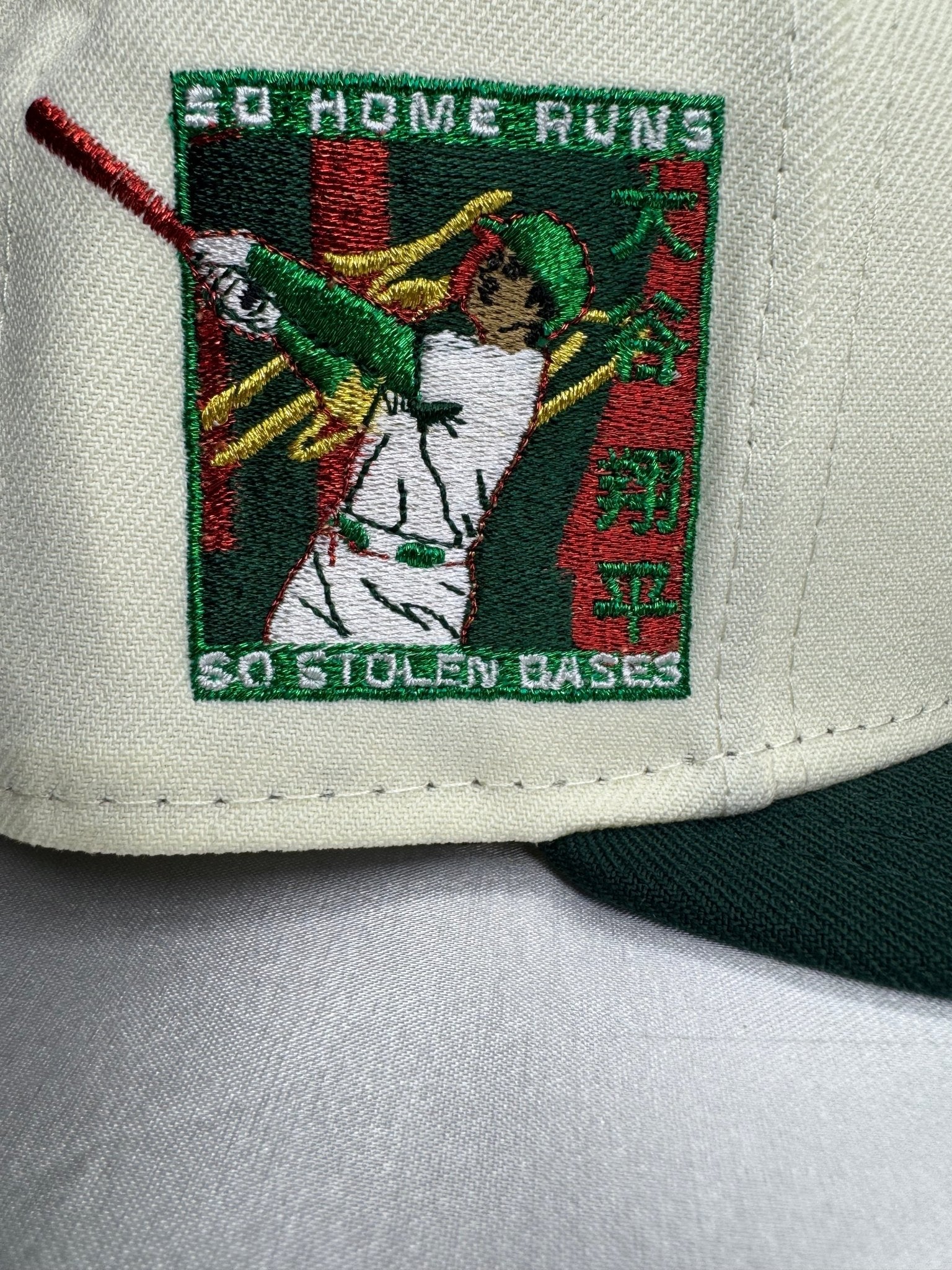 New Era 9Fifty Los Angeles Dodgers Snapback Hat - Shohei Ohtani 50 HR/50 SB Patch - Off White/Dark Green - ExclusiveCrowns