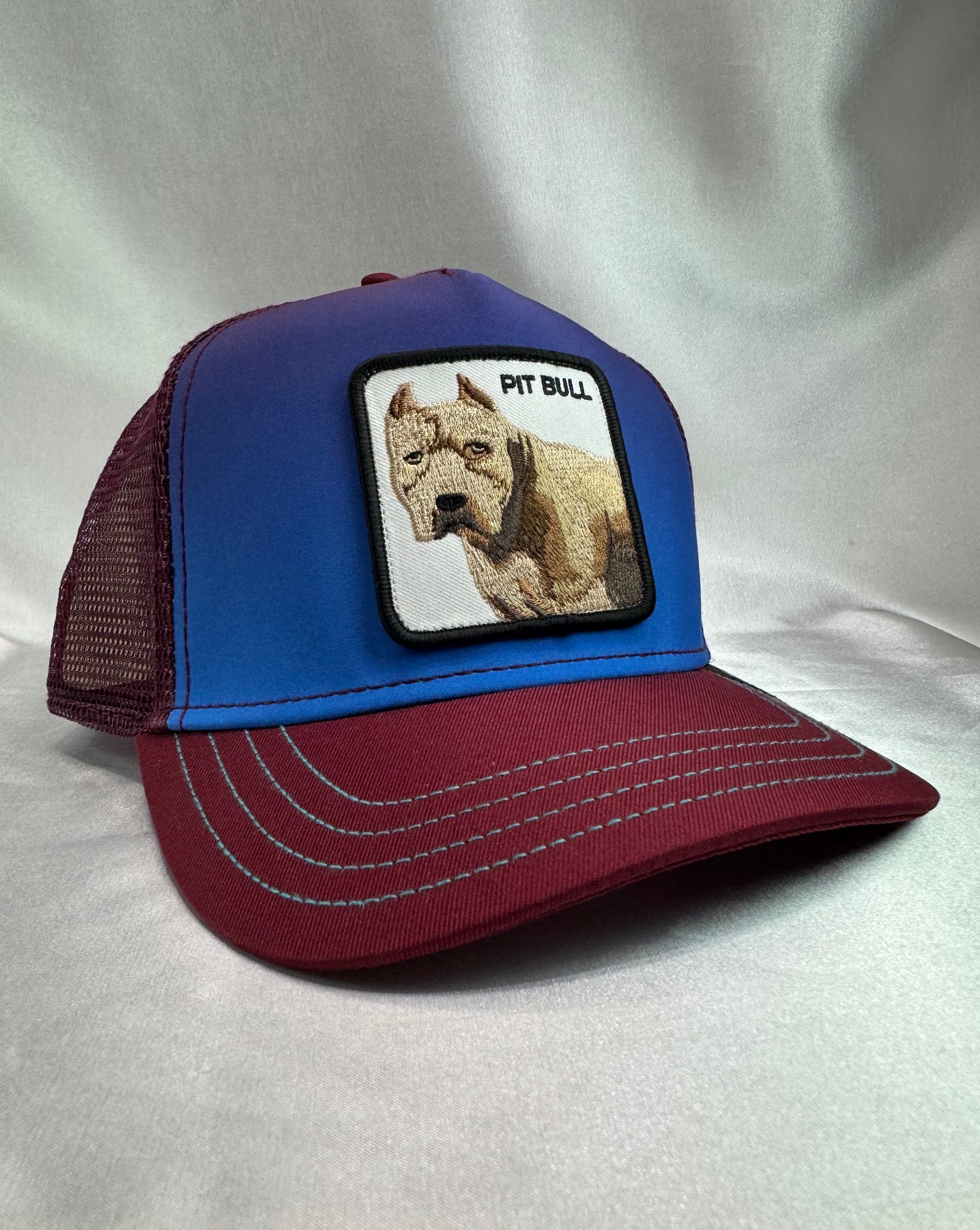 Pit Bull Patch Trucker Snapback Hat – Burgundy Mesh Cap - ExclusiveCrowns