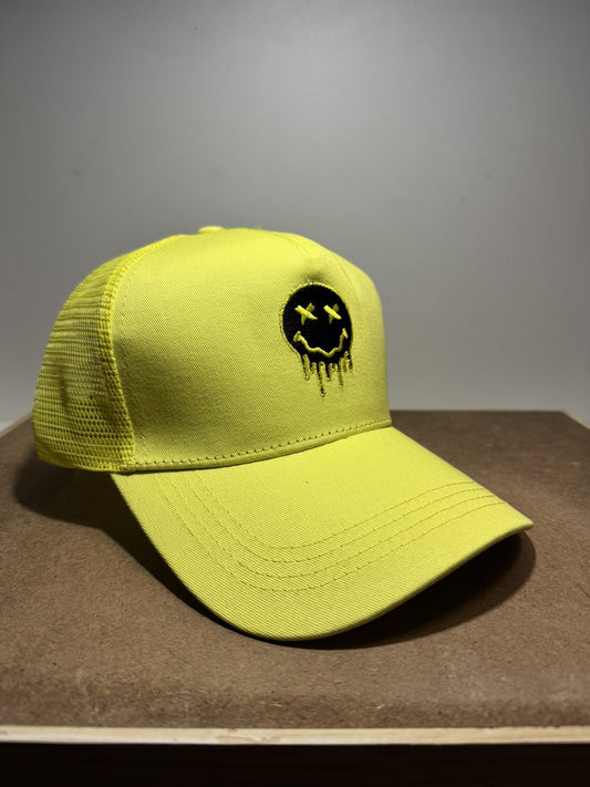 Neon Vibes Drip Emoji Trucker Hat - Yellow & Black