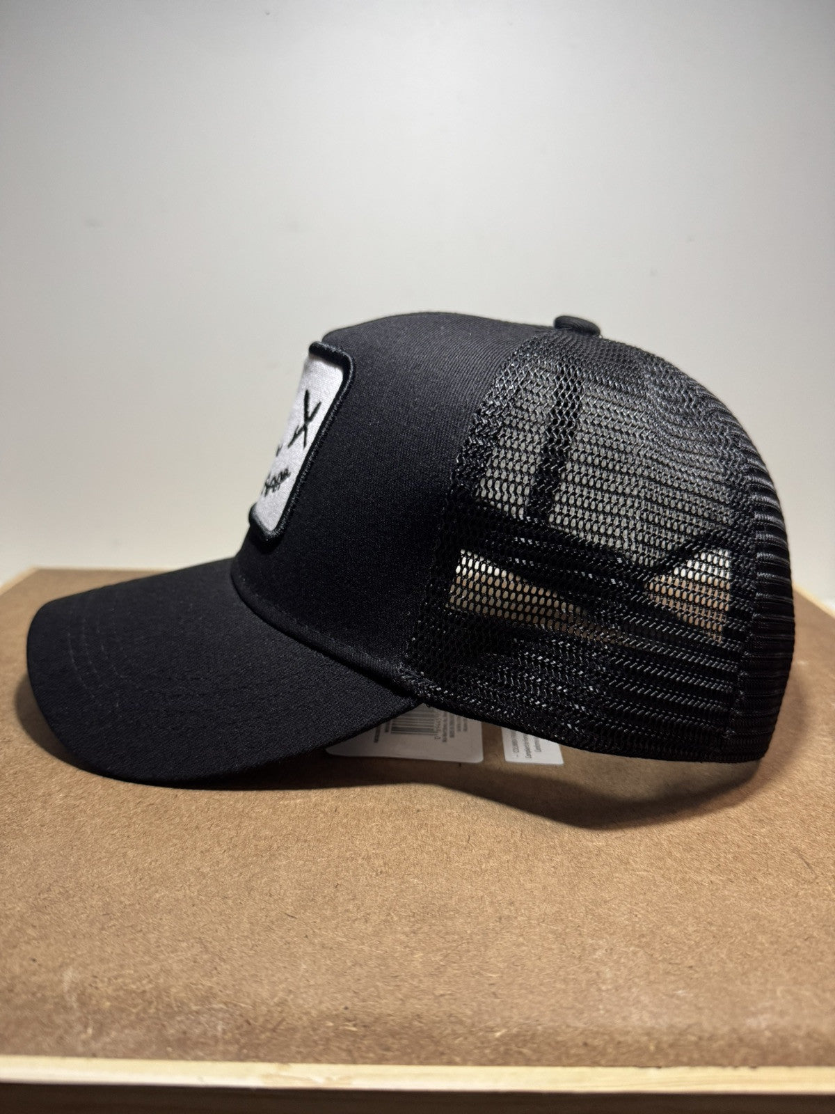 Smiley Face Trucker Hat - Black & White Mesh Back