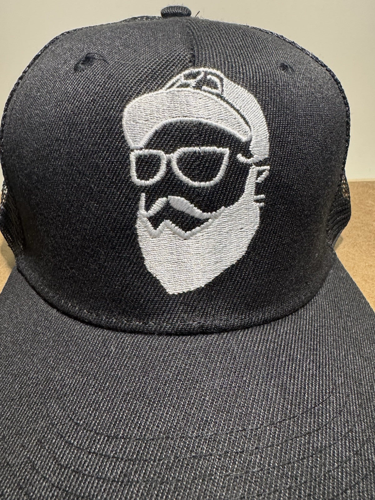 Trucker Hat with Bearded Man Design - Black & White