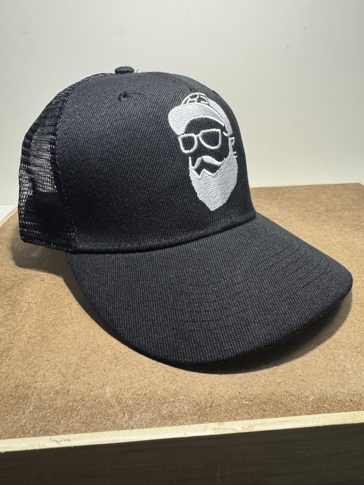 Trucker Hat with Bearded Man Design - Black & White