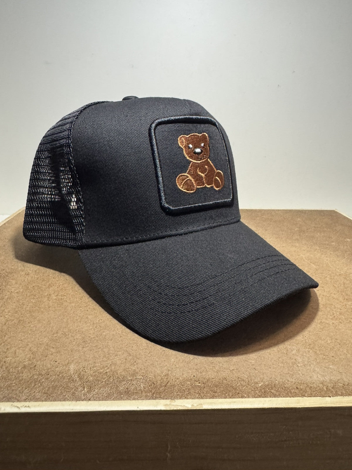 Teddy Bear Trucker Hat - Black Mesh Back