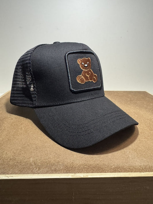 Teddy Bear Trucker Hat - Black Mesh Back