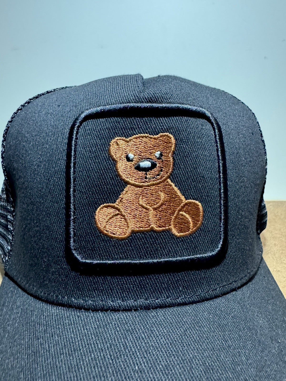 Teddy Bear Trucker Hat - Black Mesh Back