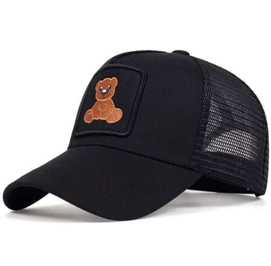 Teddy Charm Trucker Hat Black - ExclusiveCrowns